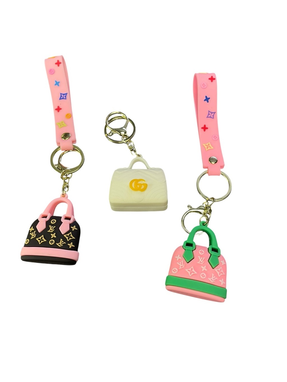 Fashion Bag Keychain Set - Pink, Black, Green, Cream